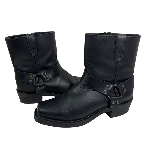 DINGO Rev Up Square Toe Motorcycle Ankle Harness Boots Black Leather Mens 11D - Picture 1 of 9